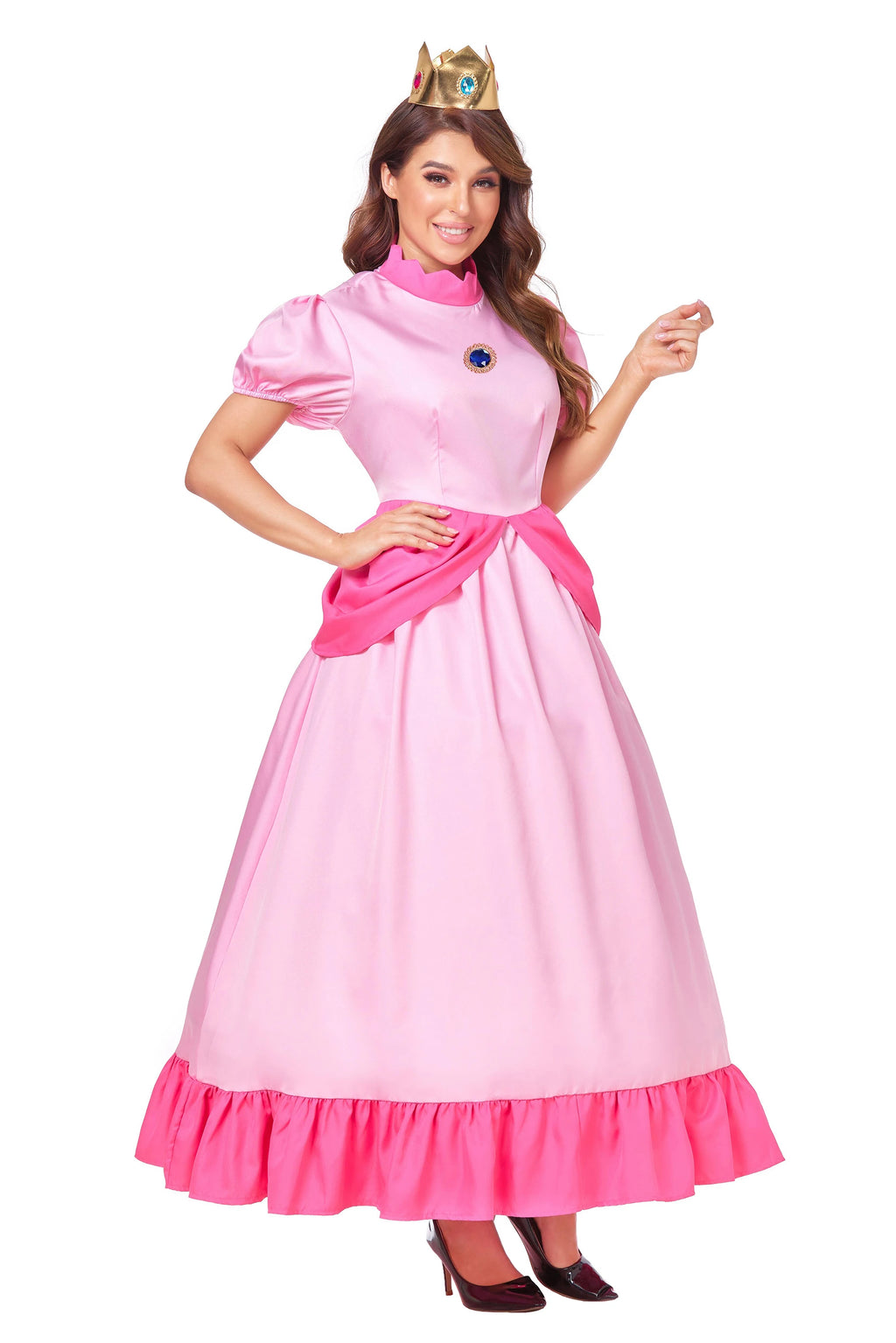 Daddy Princess Peach Cosplay Costume Peach Pink Dress Adult Rosalina Blue Dress Crown Suit Women Halloween Anime Cosplay Costume