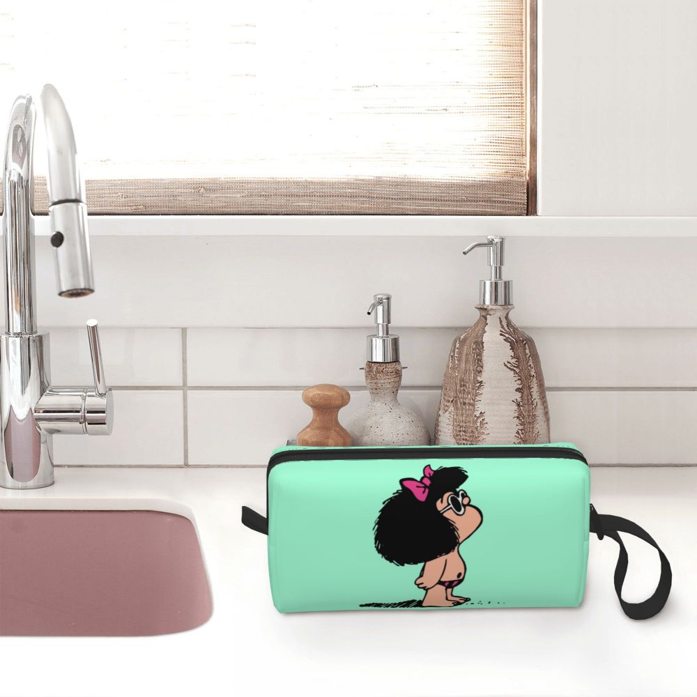 Custom Humor Manga Mafalda Travel Toiletry Bag Women Quino Argentina Cosmetic Makeup Bag Beauty Storage Bags Dopp Kit Box Case