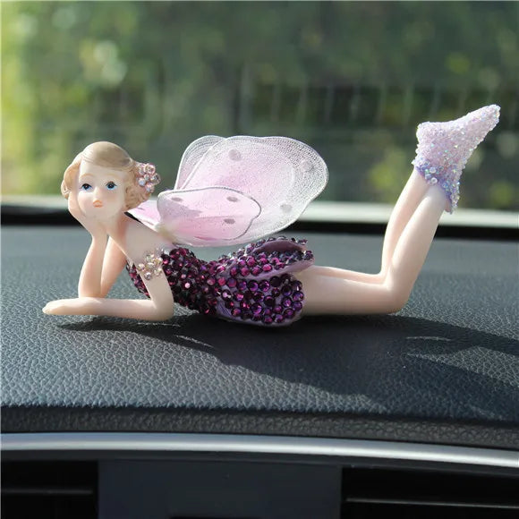 Car Ornament Anime Model Kawaii Diamond Wings Angel Ballet Girl Figure Auto Interior Decoration Women Pink Dashboard Accessories
