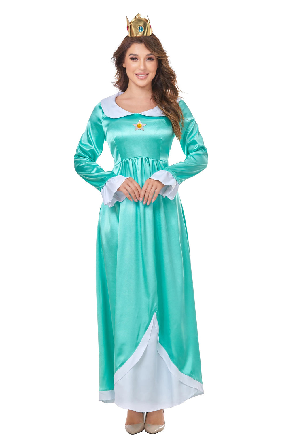Daddy Princess Peach Cosplay Costume Peach Pink Dress Adult Rosalina Blue Dress Crown Suit Women Halloween Anime Cosplay Costume