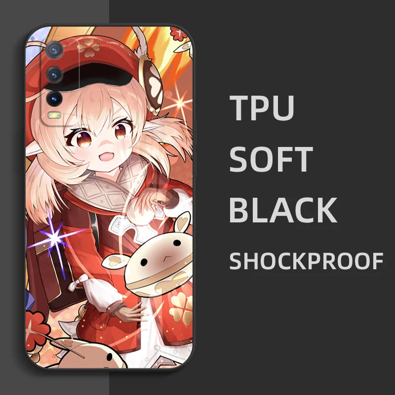 Black Tpu Case For Vivo Y21 Y51A 2021 Y21S Y33S Y51 2020 Y51S Y53s 4G Y72 5G Back Cover Genshin Impact