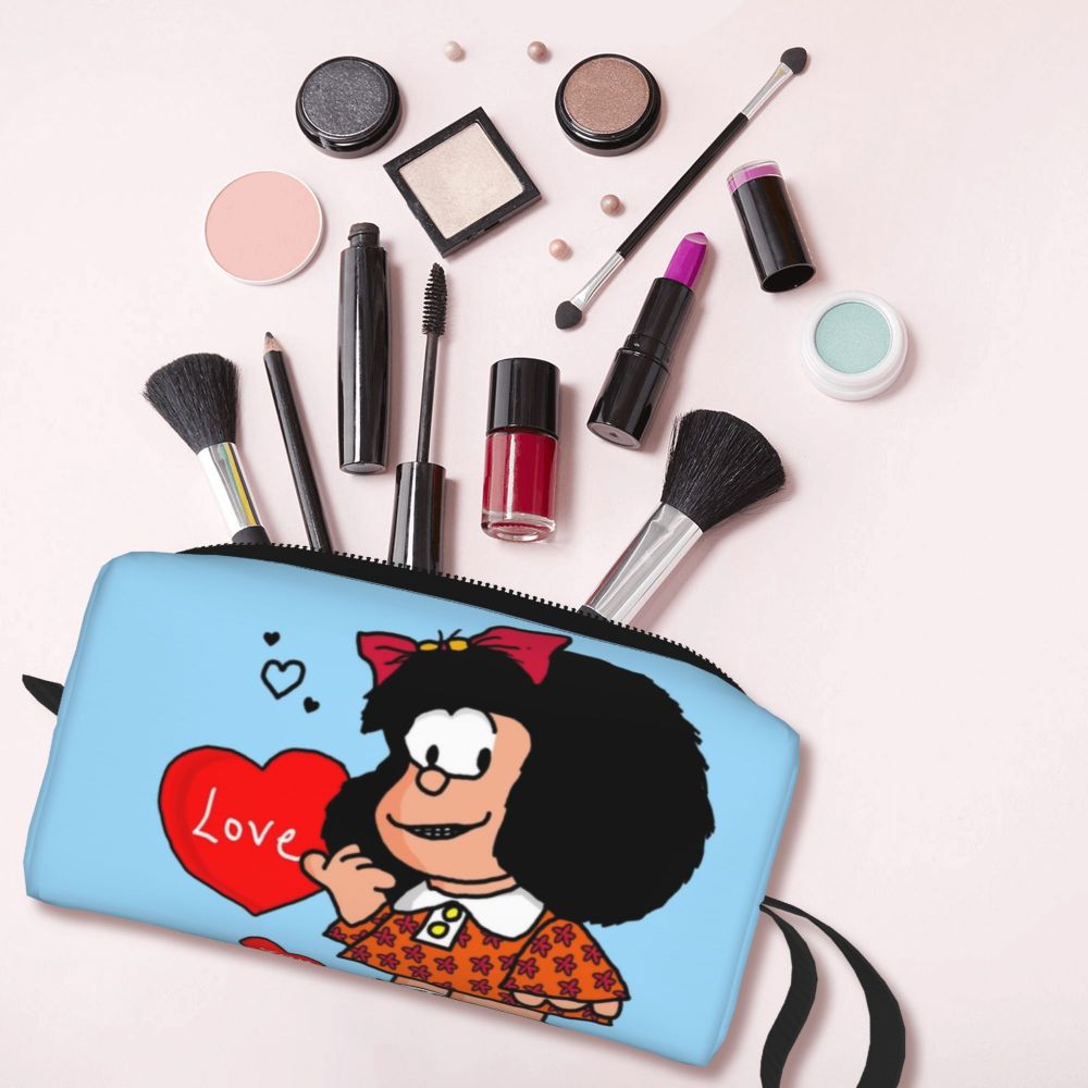 Custom Mafalda Balloon Heart Makeup Bag Women Travel Cosmetic Organizer Quino Manga Cartoon Storage Toiletry Bags Dopp Kit Case