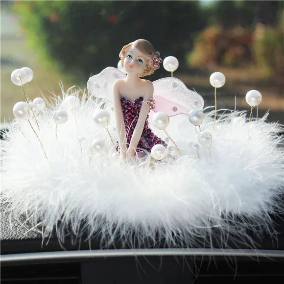 Car Ornament Anime Model Kawaii Diamond Wings Angel Ballet Girl Figure Auto Interior Decoration Women Pink Dashboard Accessories